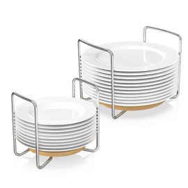 Dish Racks for Kitchen Countertop Organizer - Bamboo Plate Holder Adjustable Size | Stainless Steel 304 Portable Handle for Kitchen Drawer Countertop Cupboard Shelf