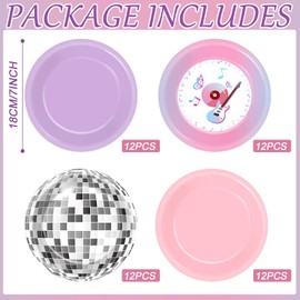 48Pcs Pink and Purple Music Note Party Paper Plates 7” Music Singer Party Supplies Eras Disco Ball Disposable Dessert Dinner Plates Tableware for Kids Birthday Concert Fans Pop Star Guitar Decoration