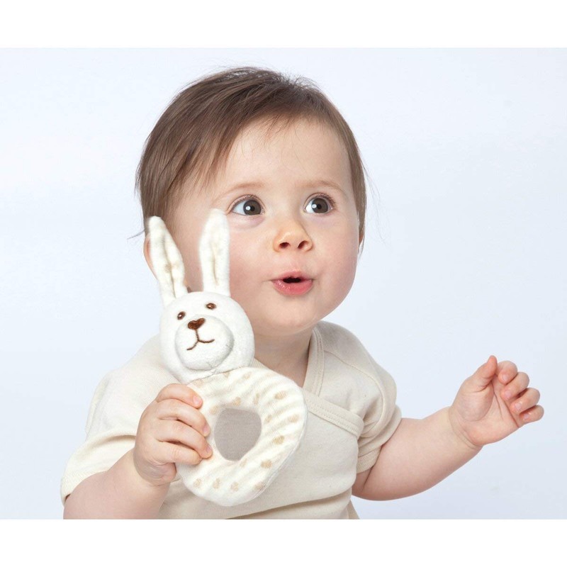 Grünspecht 619 Beige Organic Fabric Rabbit Rattle