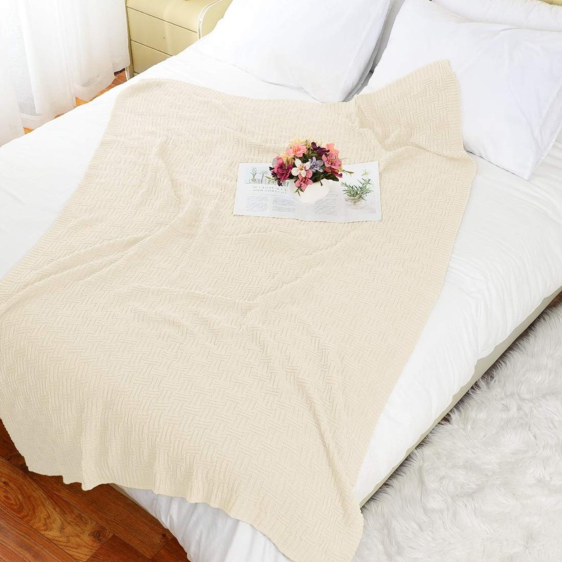 sourcing map 100% Cotton Cable Knit Throw Blanket,Soft Lightweight Lap