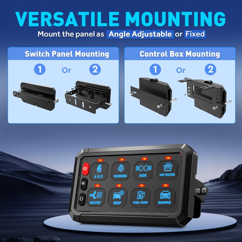Blue 8 Gang Switch Panel, Momentary ON-Off Touch Switch Box