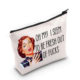 WZMPA Funny Retro Sassy Housewife Cosmetic Bag Housewife Theme Gifts Oh My I Seem To Be Fresh Out Of Makeup Zipper Pouch Canvas Bag, Oh My I Seem, Fit