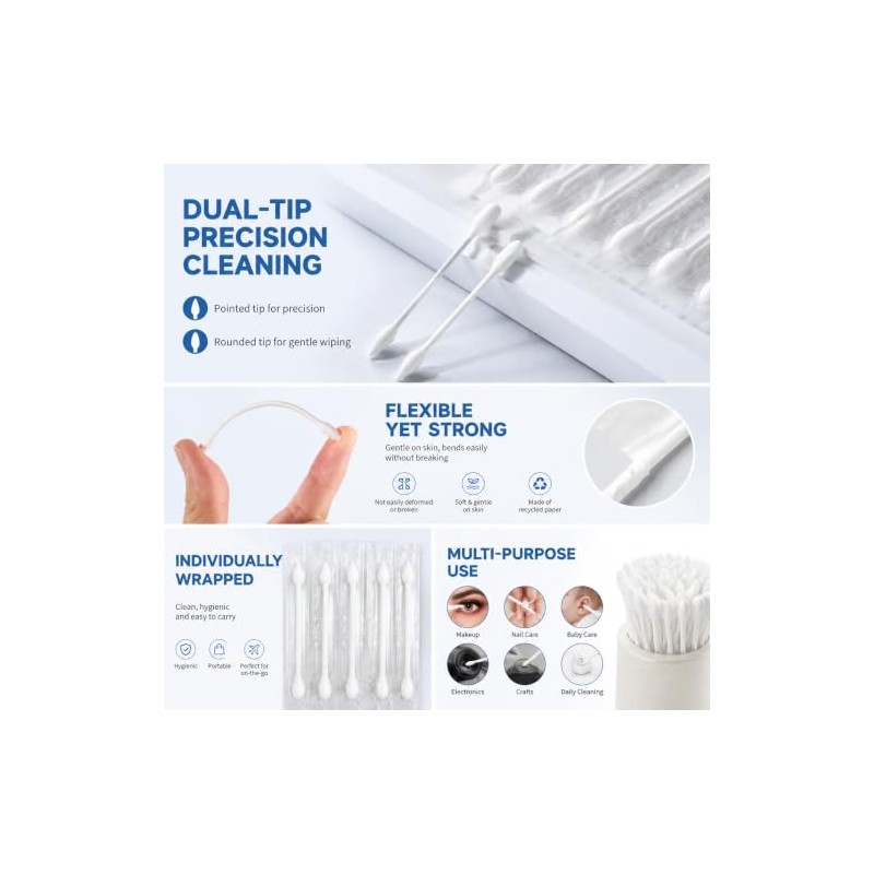 200 Pieces Biodegradable Cotton Buds, Double-Ended Cotton Swabs with Pointed