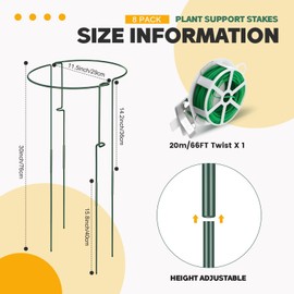 Menkxi 8 Pack Plant Support Stakes 30" H x 11.5" W Half Round Peony Cages and Supports with 66 ft Twist Tie Metal Plant Stakes for Indoor Outdoor Flower Peony Tomato Hydrangea