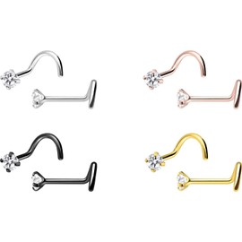PIERCINGLINE Titanium Spiral Nose Piercing | Encased Crystal | Nose Stud | Choice of Colours, Titanium