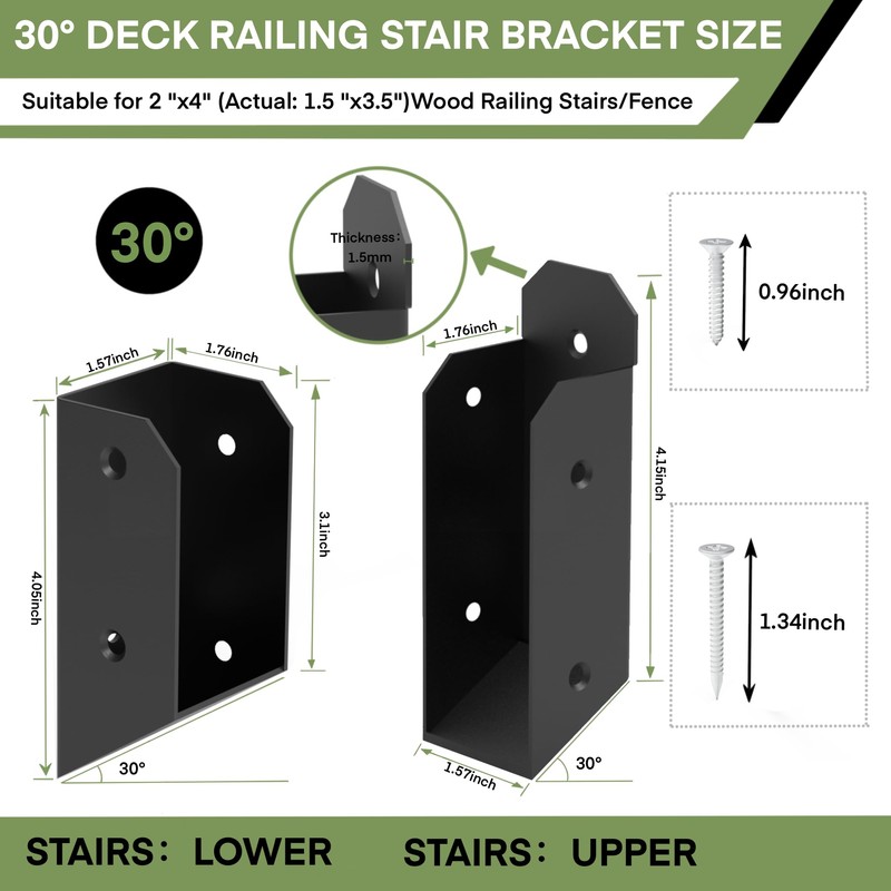 2 Pair 30°Stairs Railing Stainless Steel Deck Bracket Connector for