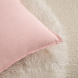 Mandioo Pack of 2 Neutral cotton Cushion Covers 45x45 cm 18x18 inch Solid Decorative Couch Throw Pillowcase Boho Farmhouse Home Decor for Sofa Living Room Bed Bedroom Pink