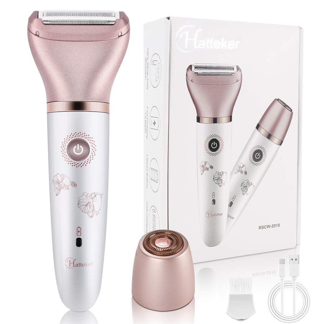 Electric Razor for Women - RenFox 2 in 1 Shaver for Women Bikini Legs Armpit Face Wet & Dry Painless Rechargeable Bikini Trimmer 2 Changeable Trimmer Heads (Rose Gold)