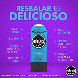 prudence gel, lubricante intimo a base de agua, comestible sin color, no mancha la piel ni la ropa, No irrita la piel, no txico con sabor y aroma a...