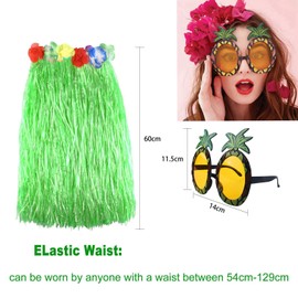 ASTARON Hula Skirt Costume Set with Hawaiian Leis Sunglasses Green Grass Skirts for Adults Luau Party Supplies