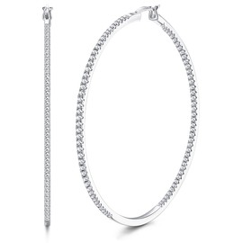 KRFY Big Large Hoop Earrings 925 Sterling Silver Post for Women Cubic Zirconia Cute Huggie Hoop Earrings Hypoallergenic 40MM 50MM 60MM