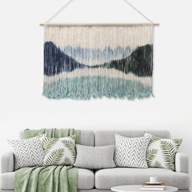 Large Macrame Wall Hanging, Handmade Dip Dye Fiber Art Tapestry, Mountains Wall Art Decor, Modern Nature Wall Decor for Living Room, Bedroom, Dining Room, Home, Office Decoration (43''*28'' Mountain range)