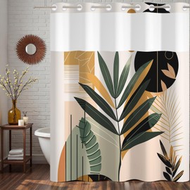 NAEMBCU - Cortina de ducha bohemia sin gancho con forro a presión de 71 x 74 pulgadas, diseño botánico tropical abstracto, cortina de ducha impermeable sin gancho para baño, decoración de hotel