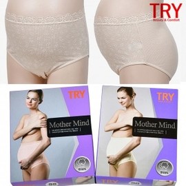 Try Mothers Ribbed Cotton Lace Maternity & Postpartum Belly Support Panties Nude / 110