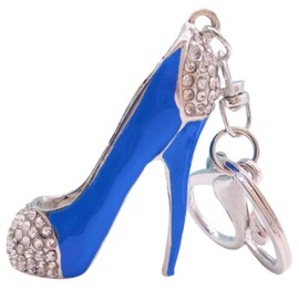 Reizteko Women's Gold Plated Crystal Rhinestone White Point High Heels High Heel Shoe Keychain Pendant Keychain Charms Gift (Blue)