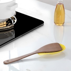 ONTUBE Ceramic Spoon Rests for Buffet Set of 4, Porcelain Sauce Dish Resting Cooking Spoons Holder, 6.5 Inch (Yellow)