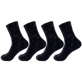 BambooMN Men's Super Comfy Soft Warm Plush Slipper Bed Fuzzy Socks - 08 Black - UK Size 8-11