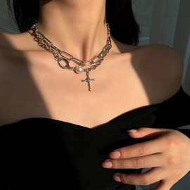 Atentuyi Boho Layered Butterfly Pendant Necklace Silver Small Heart Choker Chain Paper Clip Chain Link Necklace Cat Y Lariat Necklace Jewellery for Women and Girls