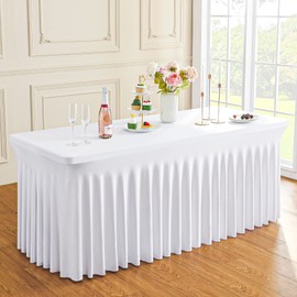 White Stretchy Spandex Tablecloth for 1.8 m Rectangular Table, Washable and Wrinkle-Free Stretch Tablecloth Rectangular for Parties, Events, Weddings, Banquets, [183L x 76W x 74H] cm