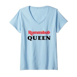 Womens Rummikub King Logo With Royal Crown Regal Black Ink V-Neck T-Shirt