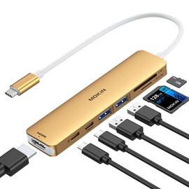 USB C Hub HDMI Adapter for MacBook Pro/Air, MOKiN 7 in 1 USB C Dongle with HDMI, SD/TF Card Reader, USB C Data Port,100W PD, and 2 USB 3.0 Compatible for MacBook Pro/Air, Dell XPS, Lenovo Thinkpad.