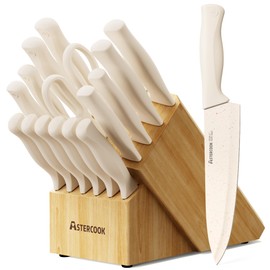 Astercook Knife Set, 17 Pieces Kitchen Knife Sets with Anti-Rust Coating & Built-in Sharpener, High Carbon German Stainless Steel Knives Block Sets, Dishwasher Safe & Ergonomic Handle