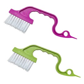 ZIMISI 2PCS Window Track Cleaning Brush, Plastic Car Crevice Cleaning Tool with Ergonomic Handle, Multipurpose Hard Bristle Sliding Door Groove Gap Cleaner (Green/Rose Red)