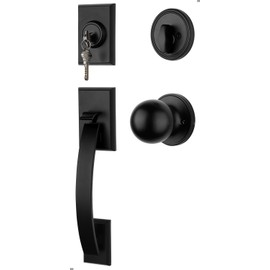 goldenwarm Front Door Handle and Deadbolt Set, Black Front Door Lock Set with Reversible Knob Handle, Modern Exterior Door Lock Set