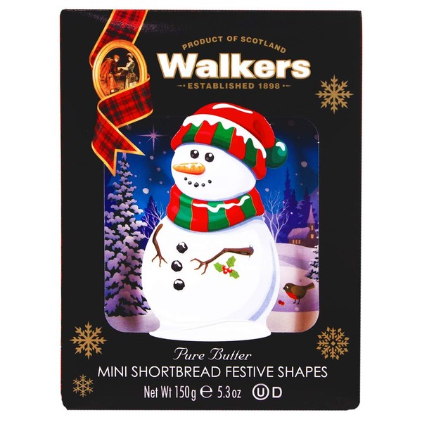 Walkers Shortbread Snowman Mini Festive Shapes Holiday Shortbread Box, 5.3 Oz