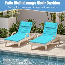 UFavo Home Chaise Lounge Cushion Outdoor Set of 2- Foldable Waterproof Pool Lounge Chair Cushions with Ties and Headrest, 80x26 Inch, Patio Furniture Cushions Replacement for Lawn Pool, Lake Blue