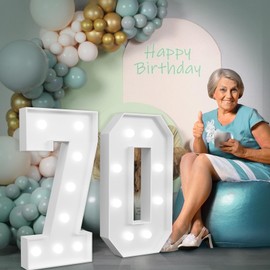 imprsv Marquee Numbers Large 70th-Birthday Decorations: 3ft Light Up Number 70 Birthday Decoration for Women Men Seventy Year Old Anniversary Party Decor Cardboard Backdrop Big Mosaic Number 70