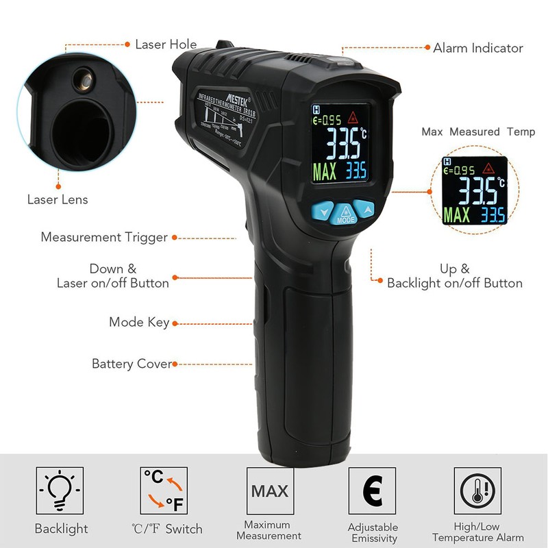 IR01B Industrial Thermometer 50℃~550℃ (58℉~1022℉) Portable Infrared Temperature Tester Black
