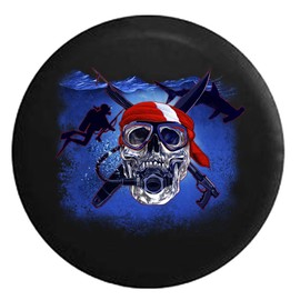 Pike Outdoors Skull Skeleton Scuba Diver Red & White with Harpoon Gun Hammer Head Shark Tank Spare Tire Cover fits SUV Camper RV Accessories 29 in