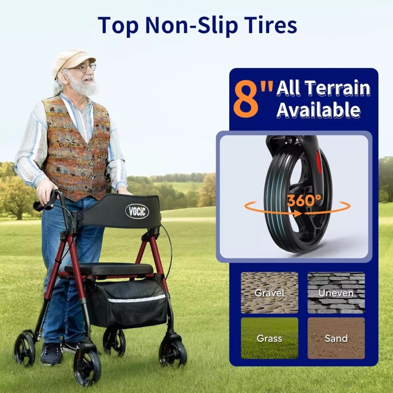 Vocic Walkers for Seniors Foldable Walker with Seat Rollator Walker