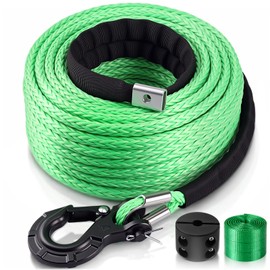 1/4" x 100 ft Synthetic Winch Rope Cable Kit, 11000lbs, Green