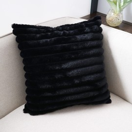 Hodeco Super Soft Throw Pillow Cover 18x18 Double Side Home Decor Faux Fur Pillowcase Bold Stripe Extra Thick Cushion Cover for Couch 100% Polyester, 45x45cm Black, 1 Piece
