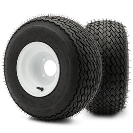 8" Steel Golf Cart Wheels Glossy White and Odyssey Perduro (18/8.5-8) DOT Golf Cart Tires - Set of Two