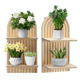 LUPATDY Wooden Wall Shelf, Boho Decorative Hanging Shelf, Wall Decoration, Bedroom Shelves, Wall Shelves, Round Floating Shelf, Balcony, Bathroom, Children's Room, Living Room Decoration (Pack of 2)