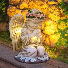 Solar Angel Garden Statue, LED Guardian Angel Figure, Grave Decoration, Outdoor Decoration, Prayer Angel Solar Light, Weatherproof Grave Decoration, Garden Decoration Figures for Autumn Decoration,