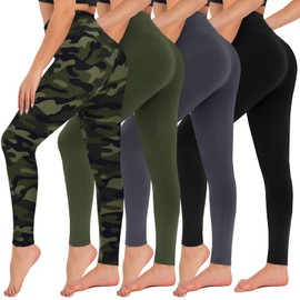 CAMPSNAIL 4 Pack Leggings for Women - Tummy Control High Waist Soft Yoga Pants for Workout