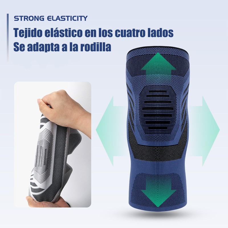 Rodilleras Deportivas Elásticas Ajustables, Protección Antideslizante para Rodillas, Azul (Medium)
