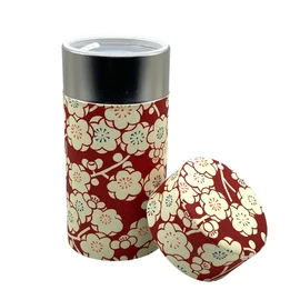 Noguchi Kumataro Tea Garden, Tea Canister, Large Capacity, 7.1 oz (200 g), Japanese Paper Sticker, Inner Lid, Plum Roman, Enge, Made in Japan, Stylish