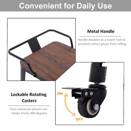 FERFALDER Rolling Bar Cart with Cabinet and Wheels for The Home - Industrial Serving Cart with Wheels 2 Tier Rolling Liquor Cart Wine Rack for Kitchen Dining Living Room