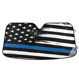 Car Windshield Sun Shade Thin Blue Line American Flag Patriotic Foldable Car Front Windshield Sunshade Blocks UV Rays Sun Visor Sun Heat Protection for Car Truck SUV,Medium
