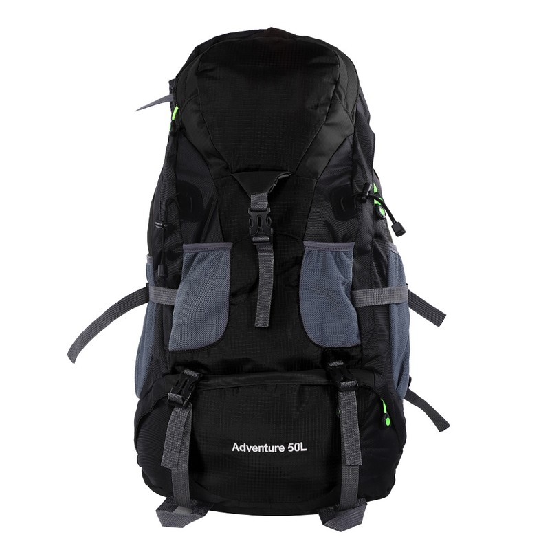 50L Waterproof Bag Camping Climbing Outdoor Travel Hiking Backpack Black
