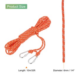 sourcing map 6mm Hollow Braided Polypropylene Anchor Line with Hook, 10m Nylon Floating Rope for Marine Pool Rescue Life Line Boat Anchor Rope, Orange