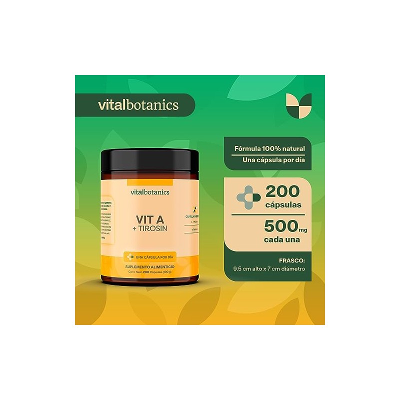 Vitamina Retinol Tirosina 200 Capsulas 500mg Más Meses Vitalbotanics Suplemento