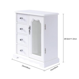 CeRaBuRET White Jewelry Box, Jewelry Organizer with 4 Drawers, Double Door Design, Fashionable MDF Jewelry Box for Home Use, Built-in Necklace Carousel and Large Mirror, 9 * 5 * 11.2in