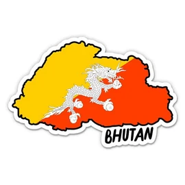 Squiddy Bhutan Map with Flag - Vinyl Sticker for Car, Laptop, Notebook - 5"