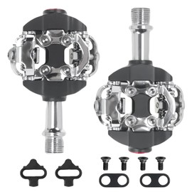 NELboNs Mountain Bike Clipless Cycling Pedals with Cleats Set Compatible with SPD System Aluminum Alloy Locking Plate Sealed Bearing Pedal Dual Platform MTB Pedals,Pair of Black